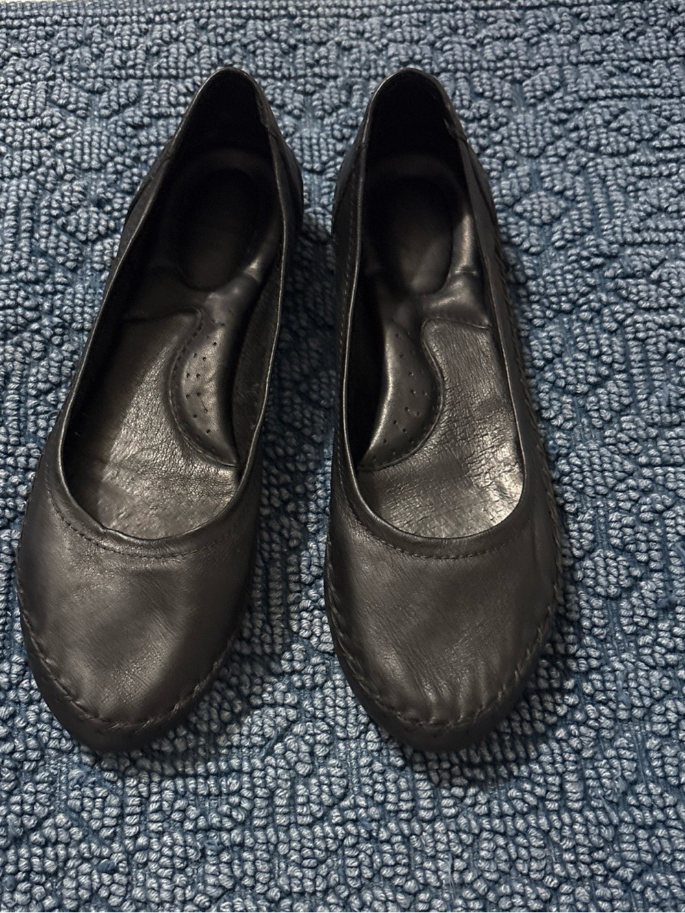 Børn Womens Whipstitch Ballet Flats Black Genuine Leather Size 11/43 Slip On